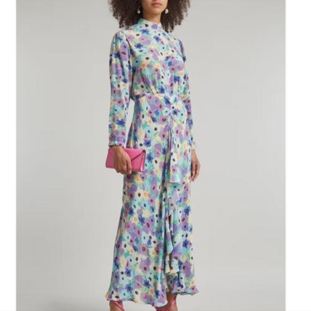 RIXO Dani Ruffle Midi Dress size S